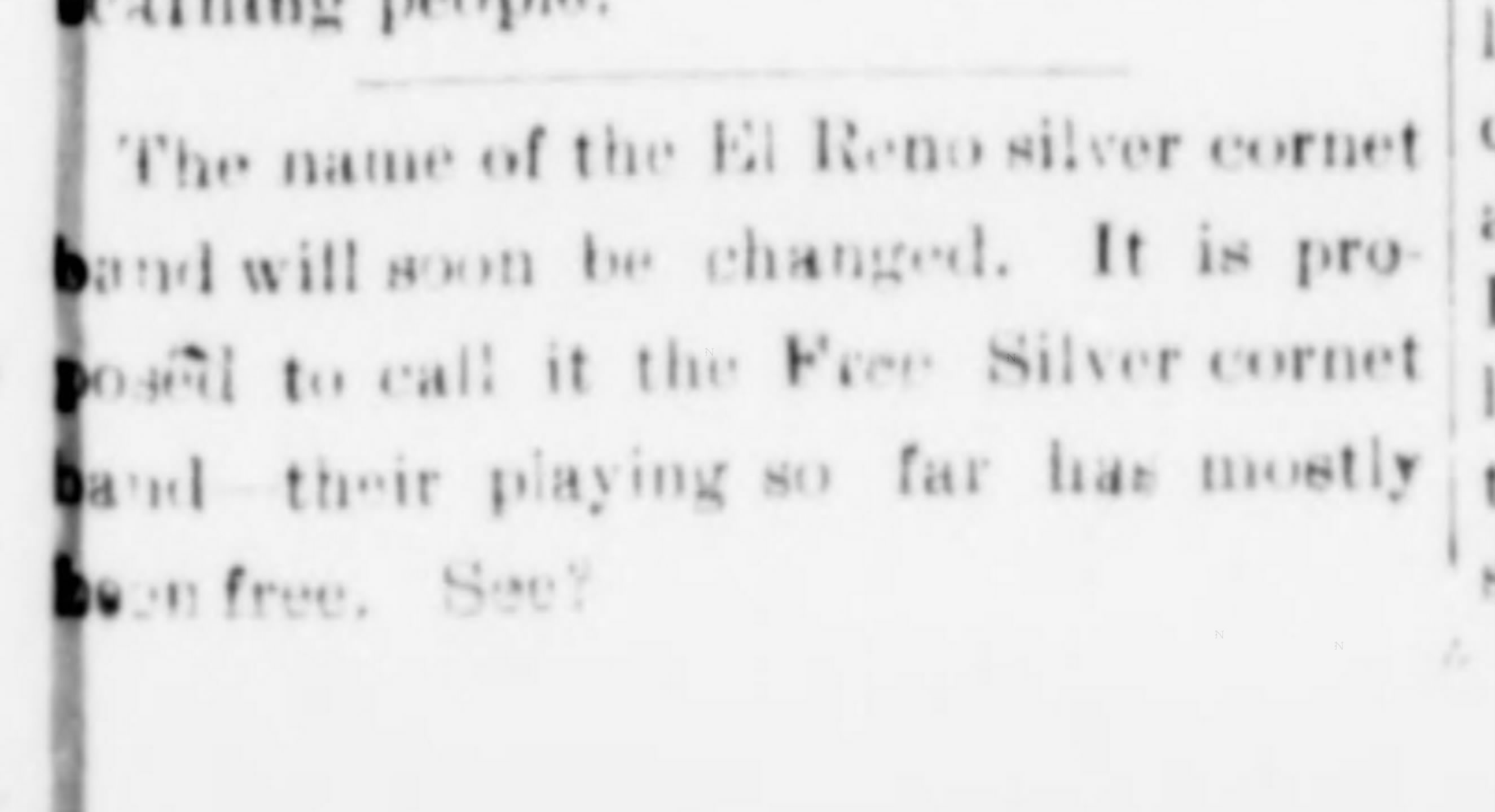 Newspaper clipping from El Reno Evening Star, July 6, 1896, page 3, documenting El Reno Silver Cornet Band.