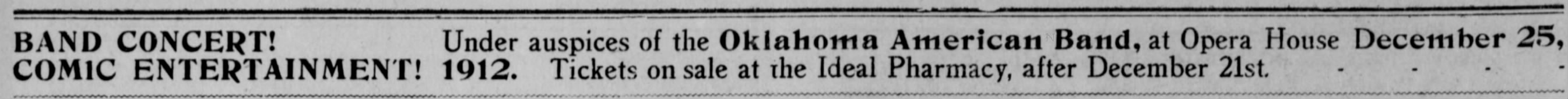Newspaper clipping from Ellis County Capital, December 20, 1912, page 12, documenting Oklahoma American Band.