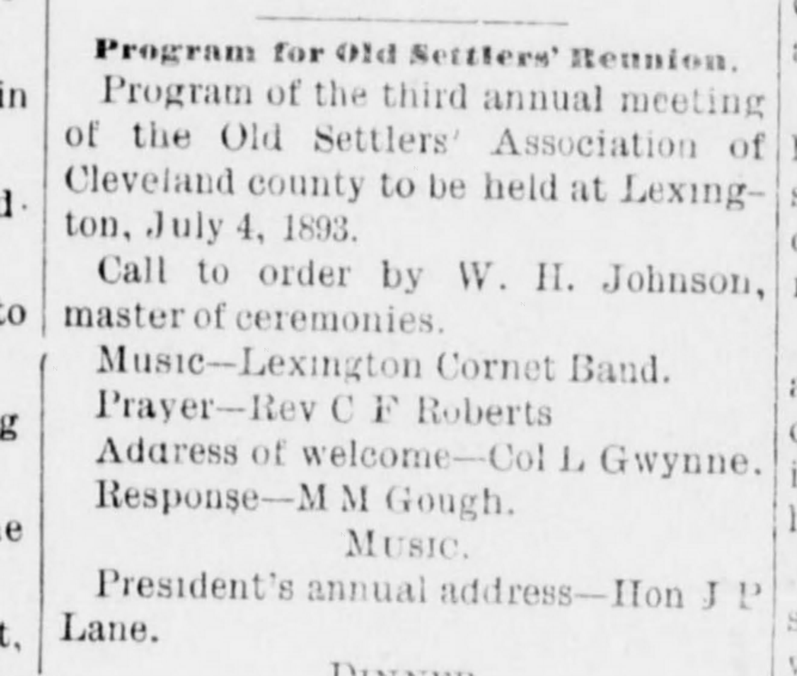 Newspaper clipping from Lexington Leader, June 17, 1893, page 5, documenting Lexington Cornet Band.