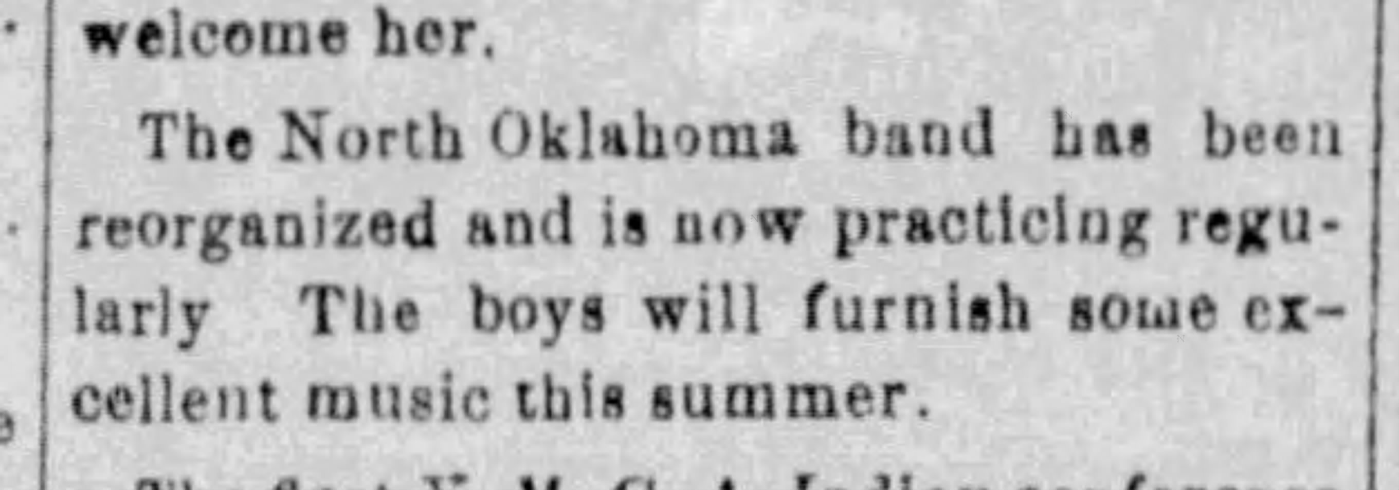 Newspaper clipping from Oklahoma City Daily Times, February 27, 1891, page 3, documenting North Oklahoma Band.