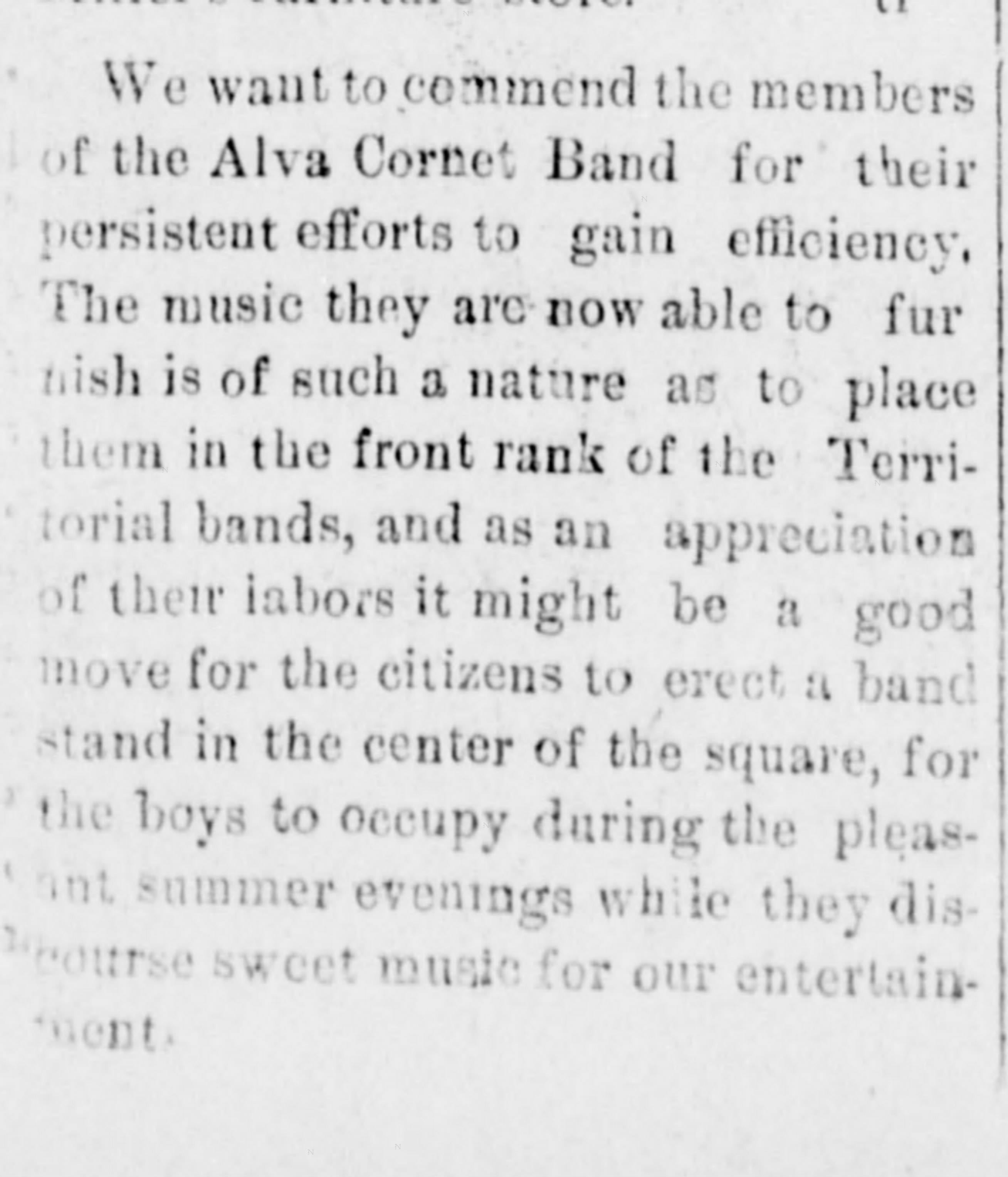 Newspaper clipping from The Alva Chronicle, March 16, 1894, page 5, documenting Alva Cornet Band.