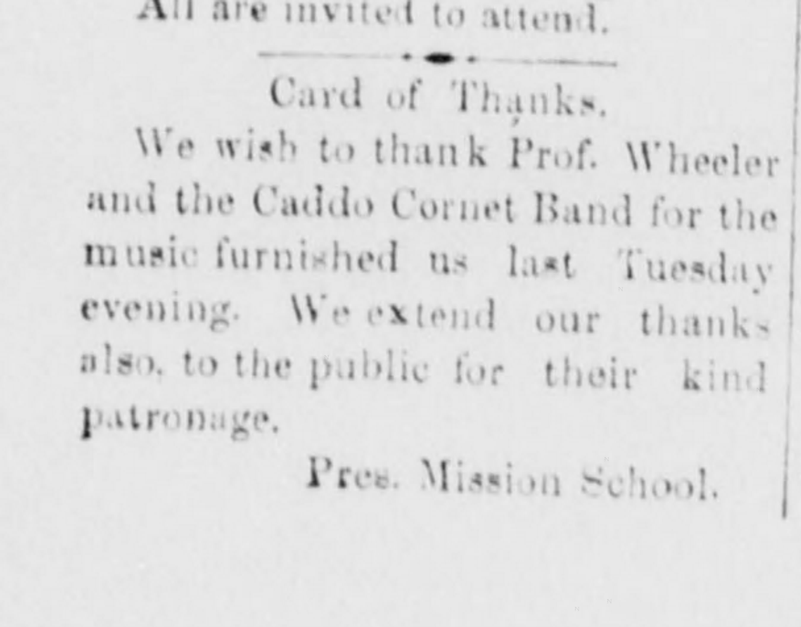 Newspaper clipping from The Caddo Banner, August 24, 1894, page 4, documenting Caddo Cornet Band.