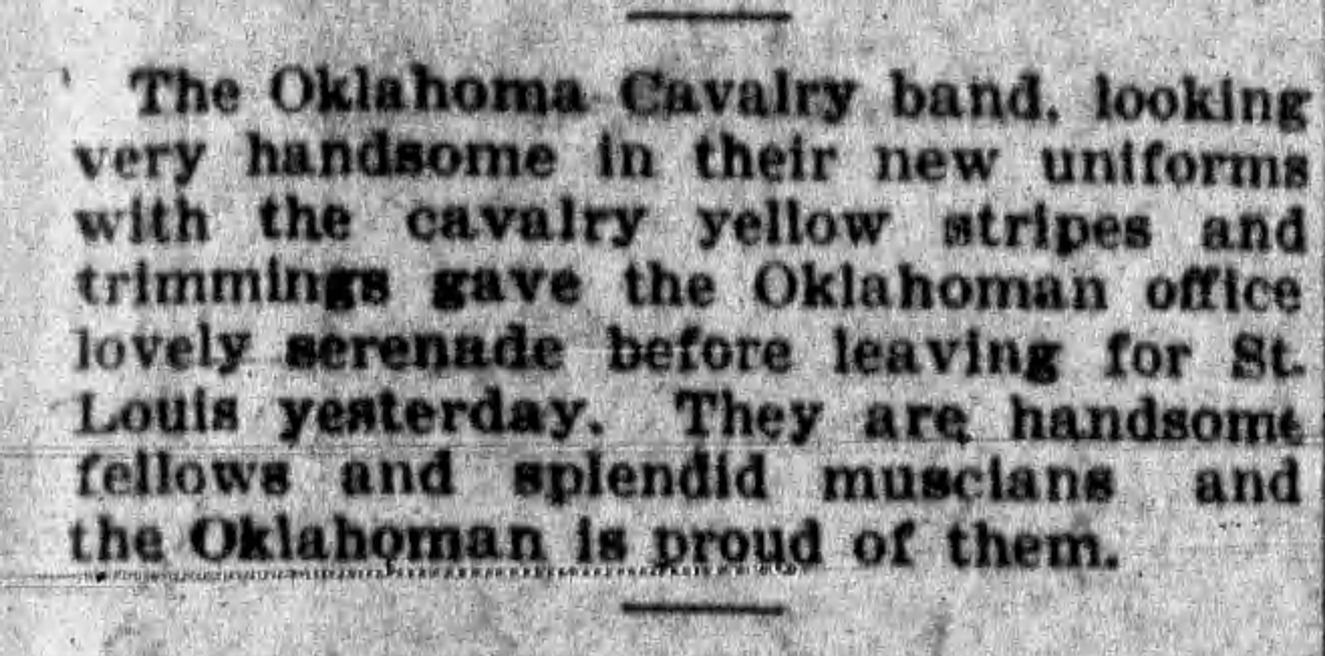 Newspaper clipping from The Daily Oklahoman, April 29, 1903, page 3, documenting Oklahoma Cavalry Band.