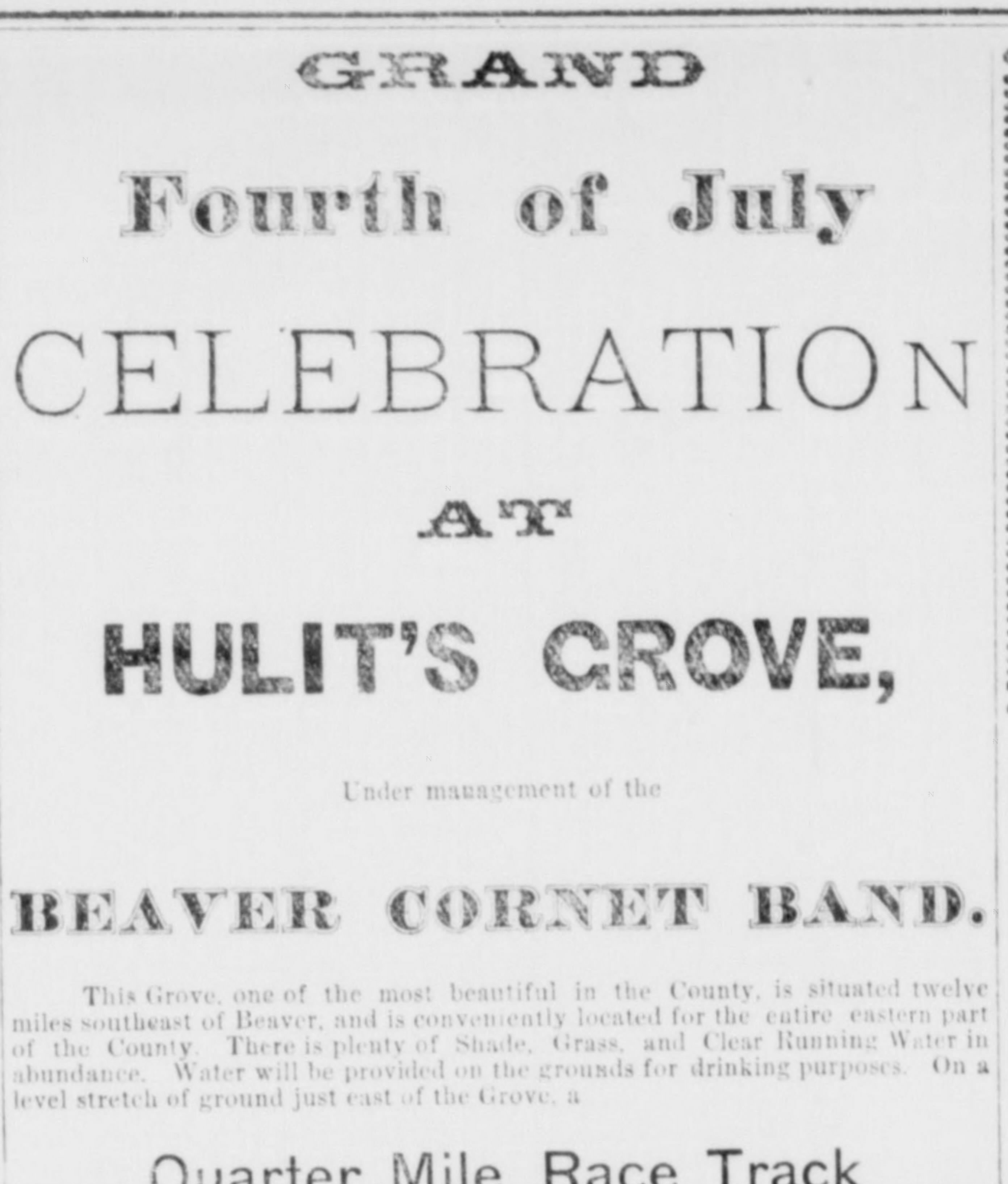 Newspaper clipping from The South and West, July 4, 1895, page 3, documenting Beaver Cornet Band.