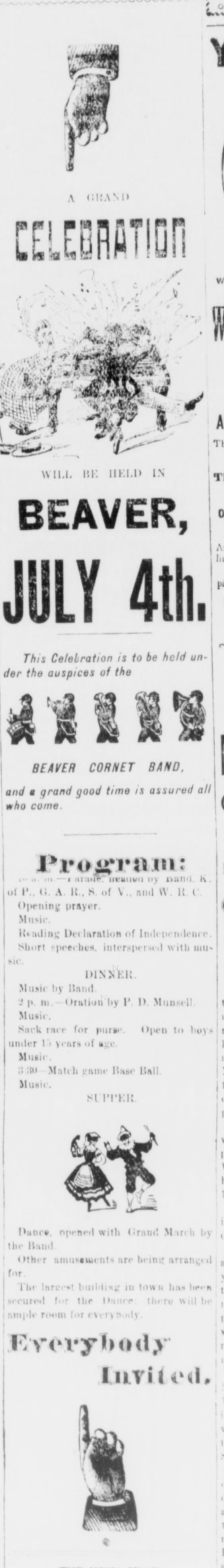 Newspaper clipping from The South and West, June 18, 1896, page 2, documenting Beaver Cornet Band.