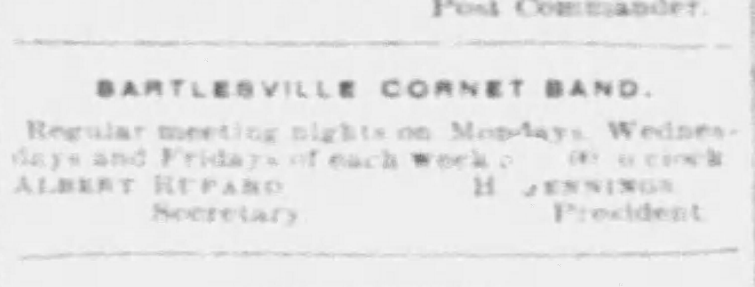 Newspaper clipping from The Weekly Examiner, May 14, 1897, page 4, documenting Bartlesville Cornet Band.