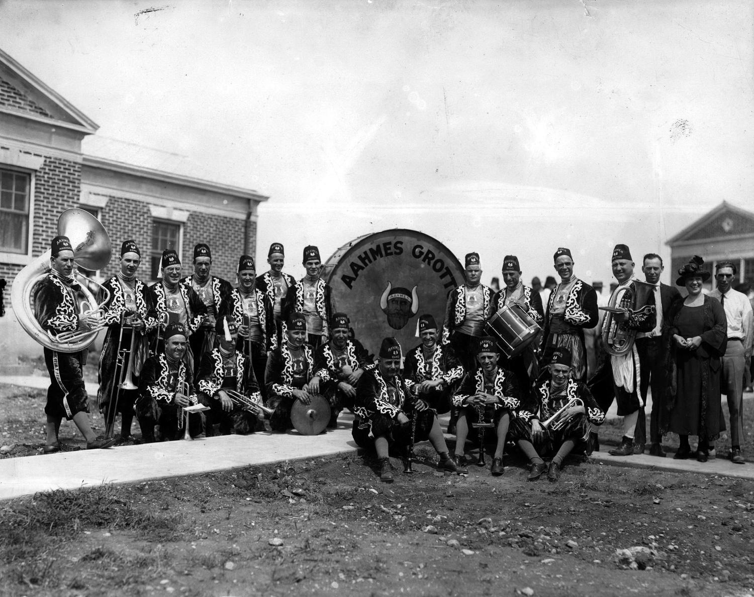 Historical photograph: Aahmes Grotto Band, c1920.