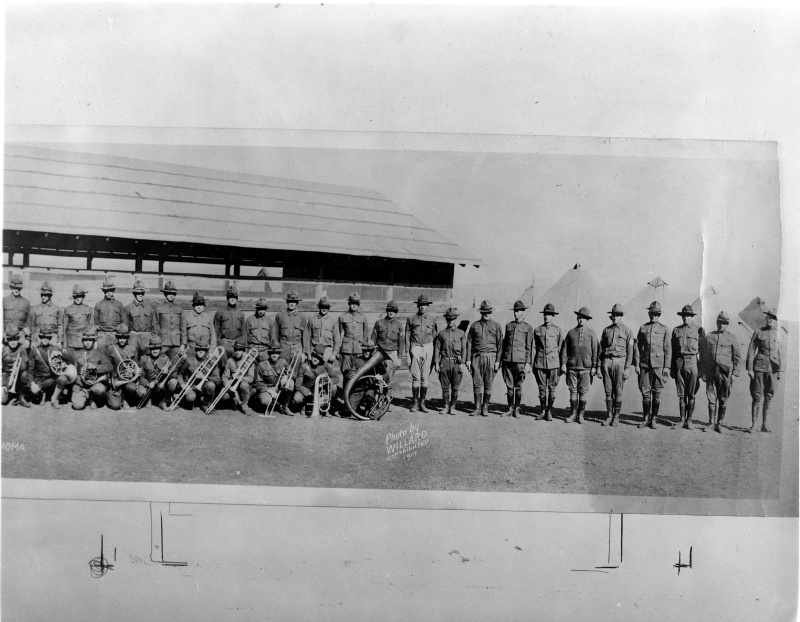 Historical photograph: 129th Field Artillery Headquarters company and band